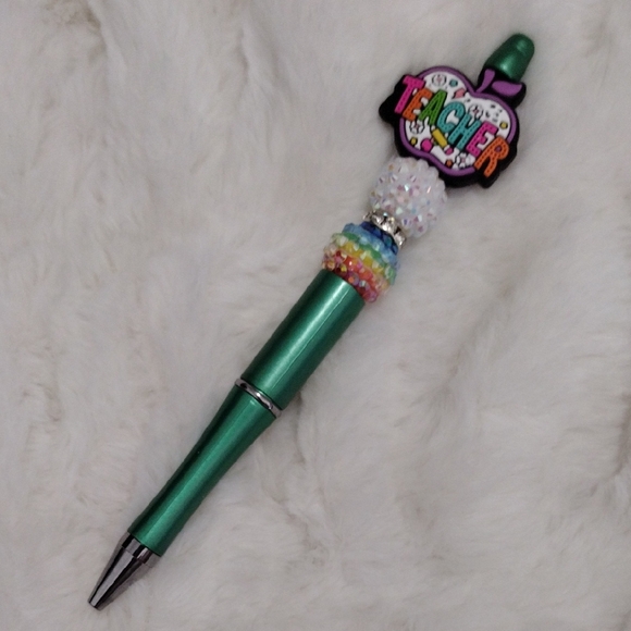 Handcrafted Other - Green Teacher Pen with Beaded Accents